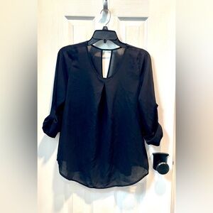 Cute Elegant Black Women's Blouse with Keyhole Back